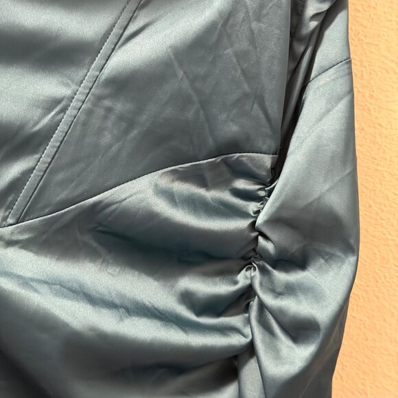 Shein Teal Blue Satin Ruched Bodycon Dress With Rhinestone Straps Sz  XL - Picture 5 of 12